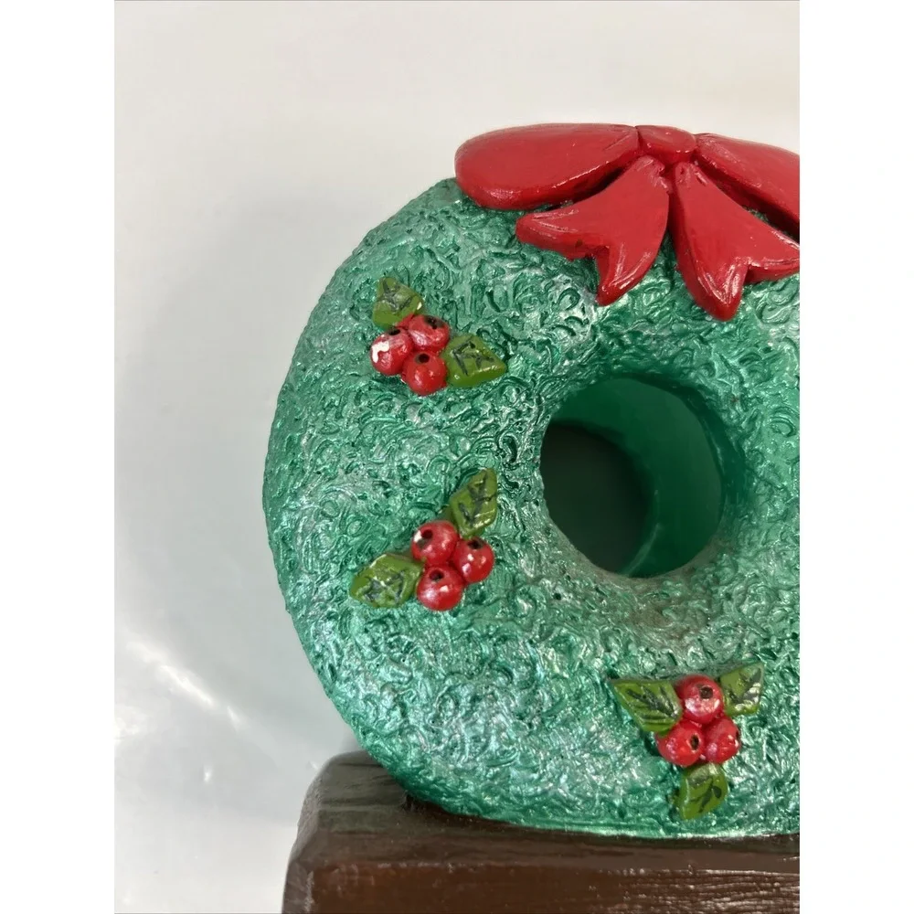 Vintage Christmas Wreath Ceramic Napkin Holder Holiday Dining Decor Read
